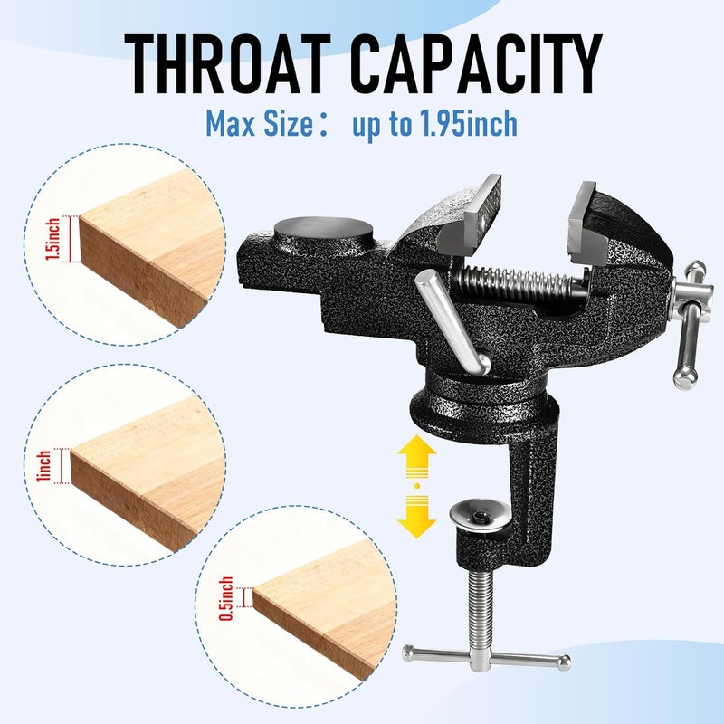 wiselifetech Bench Vise 3 inch Table Vice Clamp,360° Swivel Base Heavy Duty Home Bench Vice For Workbench Portable Vise for Woodworking,Metalworking, Cutting Conduit, Drilling, Sawing - Image 4